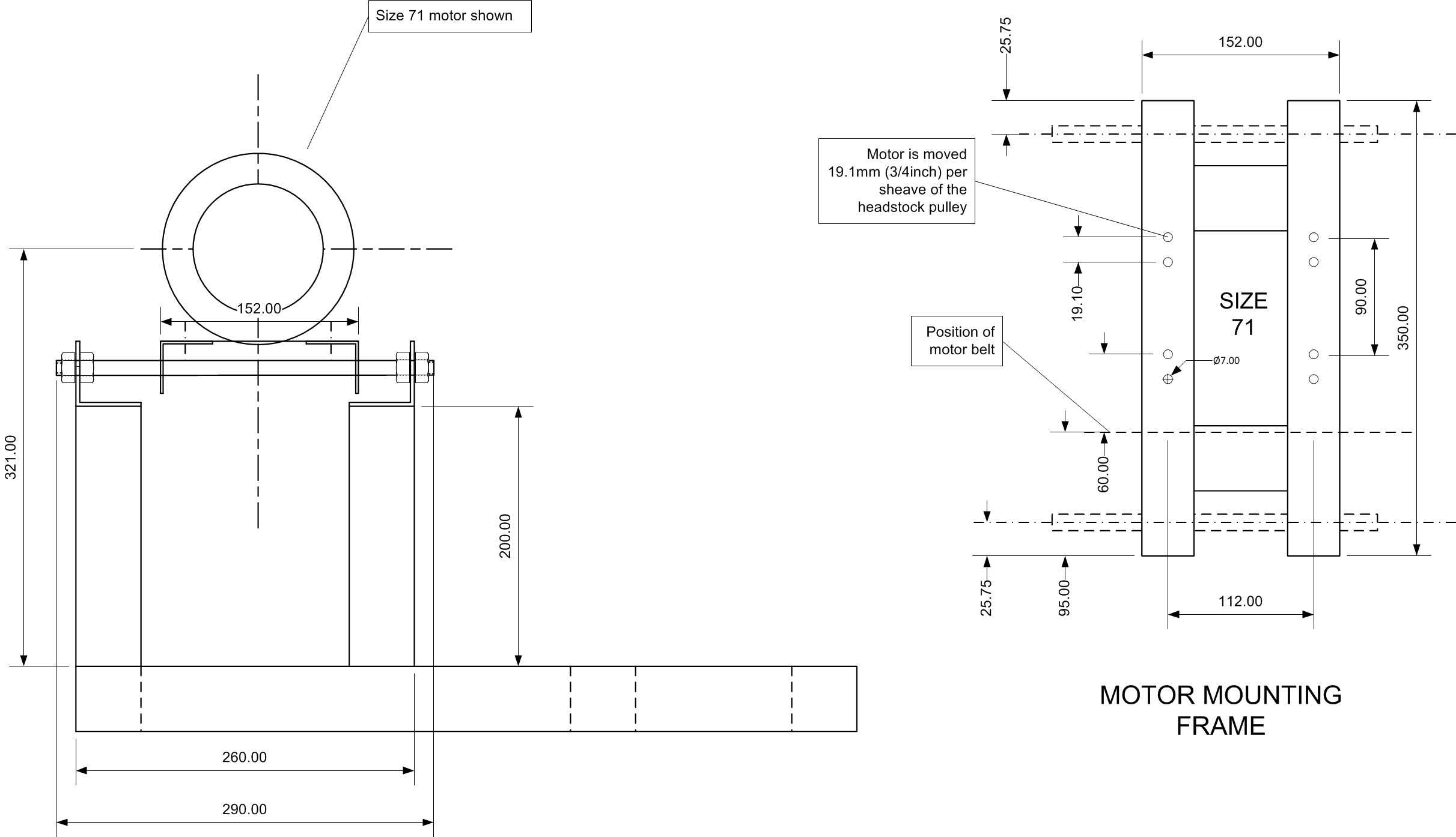 Birmel Lathe, Lathe base - motor mounting